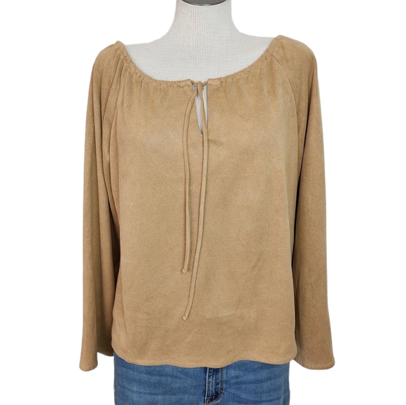 New York & Company Tops - New York & Company Butterscotch Color Key Hole Neck Tie Top Size L